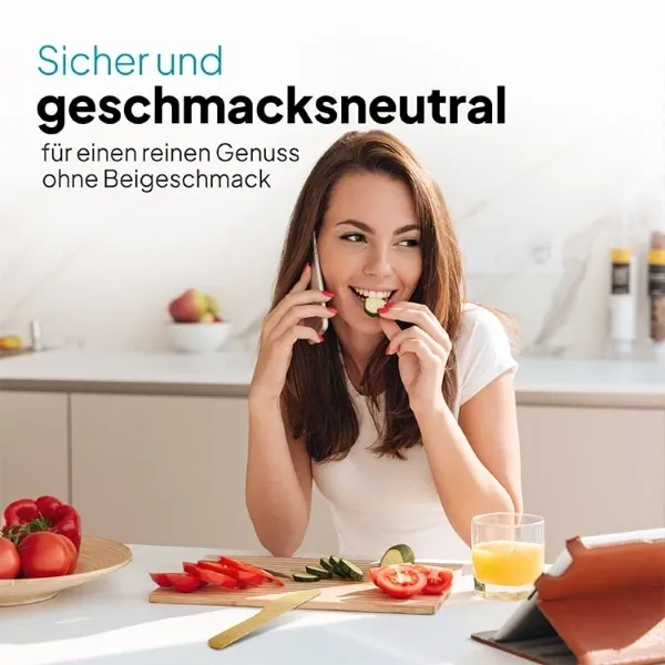 Lifestyle-Bild für splitterfreies Holzbesteck mit Frau beim Essen zur Veranschaulichung von Geschmacksneutralität