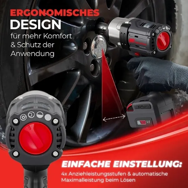 Amazon-Infografik für Schlagschrauber mit ergonomischem Griffdesign und intuitiven Drehmoment-Einstellungen