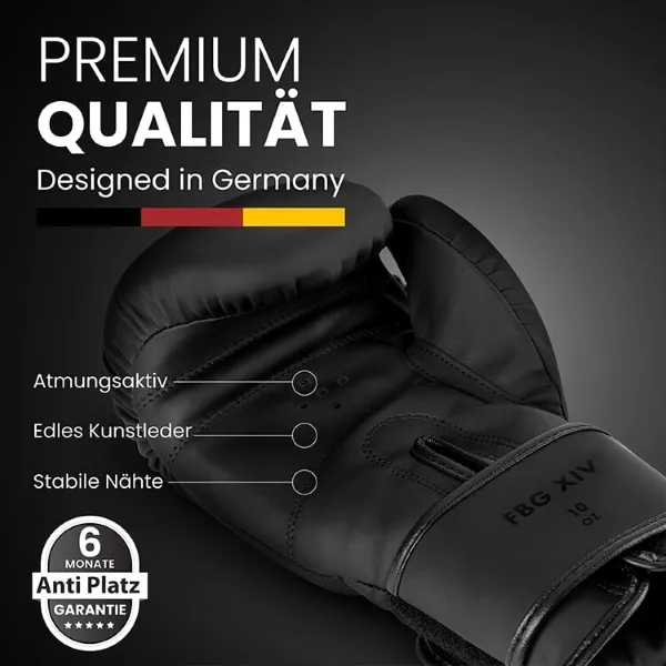 Amazon-Detailgrafik für FIGHTR Boxhandschuhe zur Premium-Qualität mit ergonomischer Passform und Design in Germany