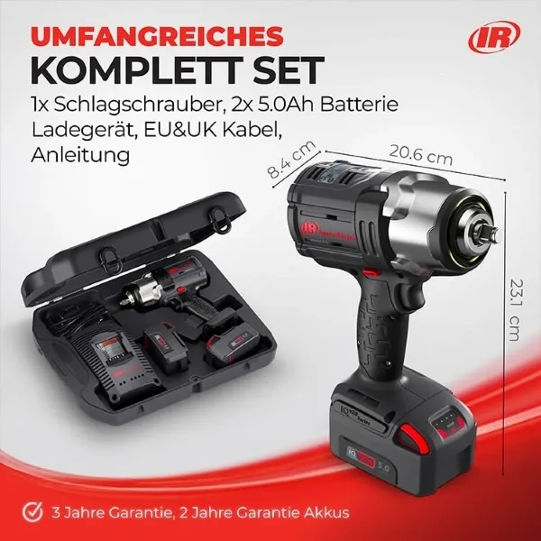 Amazon-Produktgrafik für Schlagschrauber-Komplettset mit Akkus, Ladegerät, Koffer und Zubehör